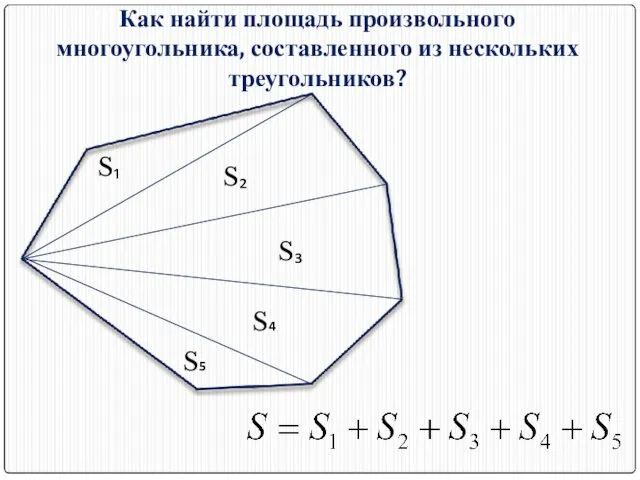 Как найти площадь произвольного многоугольника, составленного из нескольких треугольников? S₁ S₂ S₃ S5 S4