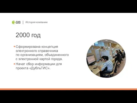 История компании 2000 год Сформирована концепция электронного справочника по организациям, объединенного