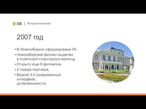 История компании 2007 год В Новосибирске сформирована УК. Новосибирский филиал выделен