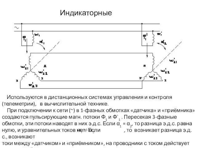 Индикаторные сельсины Используются в дистанционных системах управления и контроля (телеметрии), в