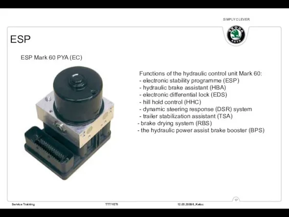 ESP ESP Mark 60 PYA (EC) Functions of the hydraulic control