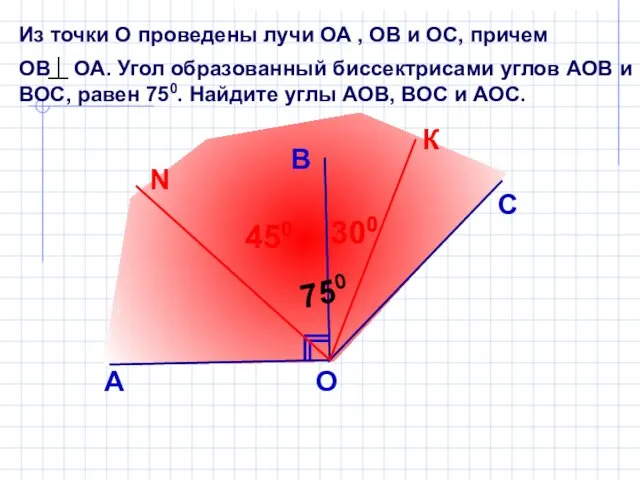 Из точки О проведены лучи ОА , ОВ и ОС, причем