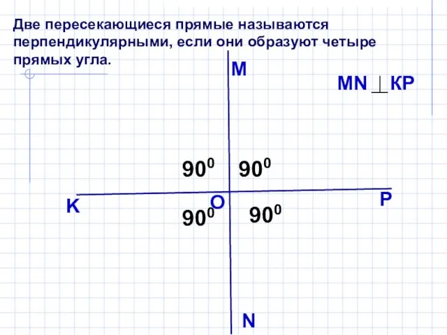 Две пересекающиеся прямые называются перпендикулярными, если они образуют четыре прямых угла.