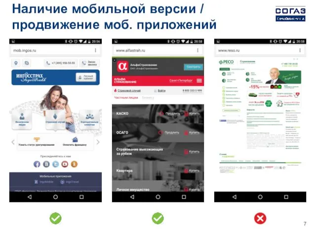 Наличие мобильной версии / продвижение моб. приложений