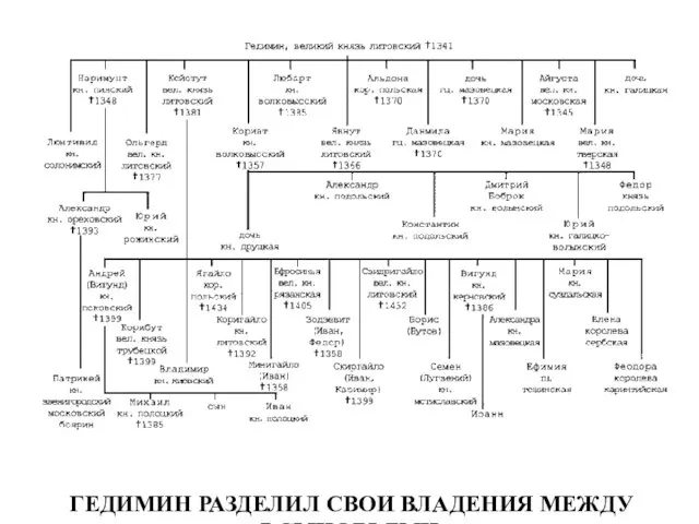 ГЕДИМИН РАЗДЕЛИЛ СВОИ ВЛАДЕНИЯ МЕЖДУ 7 СЫНОВЬЯМИ.