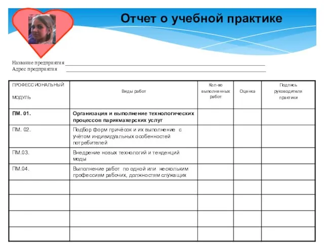 Отчет о учебной практике Название предприятия __________________________________________________________________________ Адрес предприятия __________________________________________________________________________