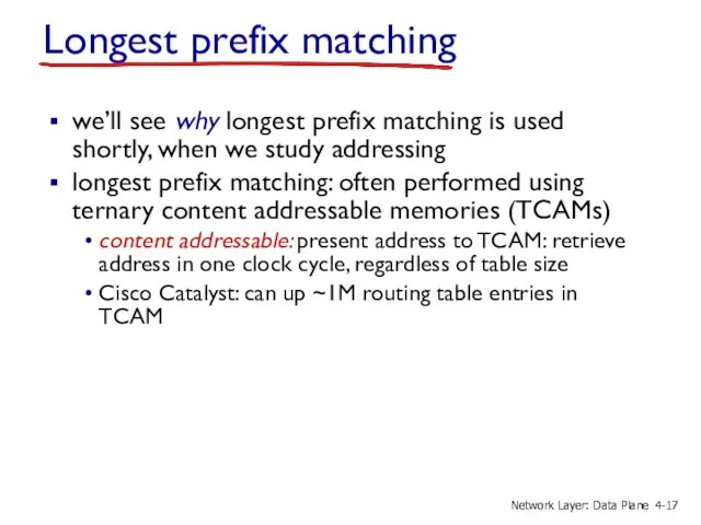 Longest prefix matching we’ll see why longest prefix matching is used