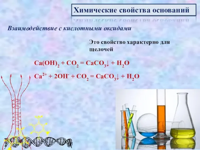 Химические свойства оснований Взаимодействие с кислотными оксидами Это свойство характерно для