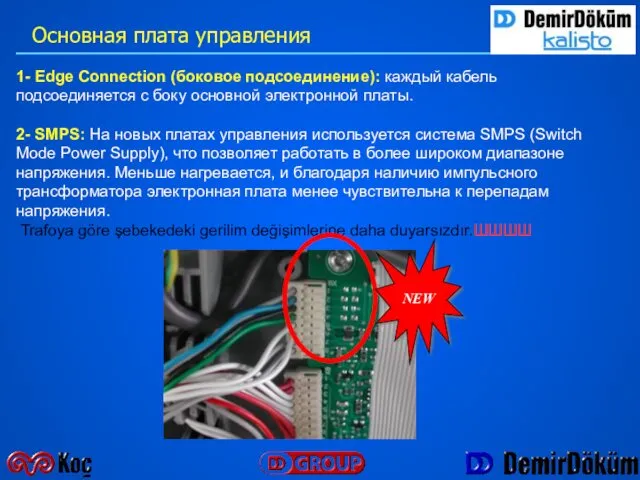 Основная плата управления 1- Edge Connection (боковое подсоединение): каждый кабель подсоединяется