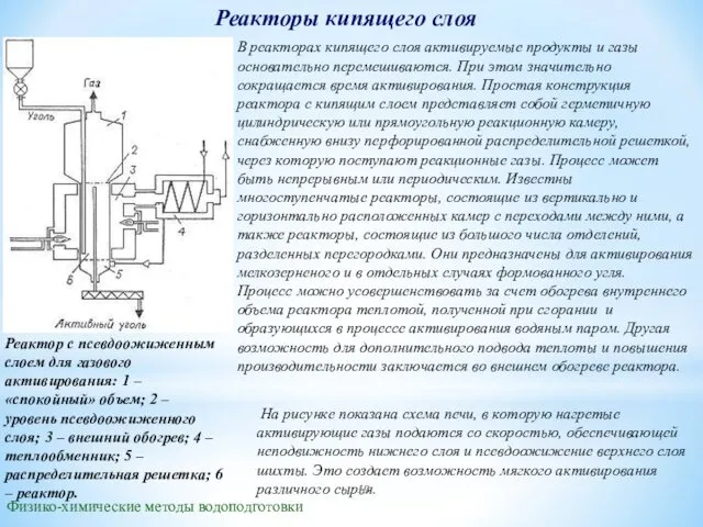 Реакторы кипящего слоя Физико-химические методы водоподготовки В реакторах кипящего слоя активируемые