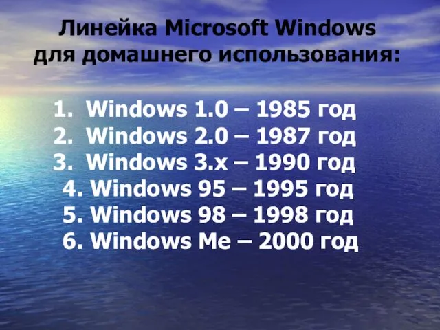 Windows 1.0 – 1985 год Windows 2.0 – 1987 год Windows