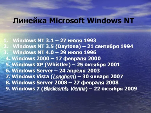 Windows NT 3.1 – 27 июля 1993 Windows NT 3.5 (Daytona)