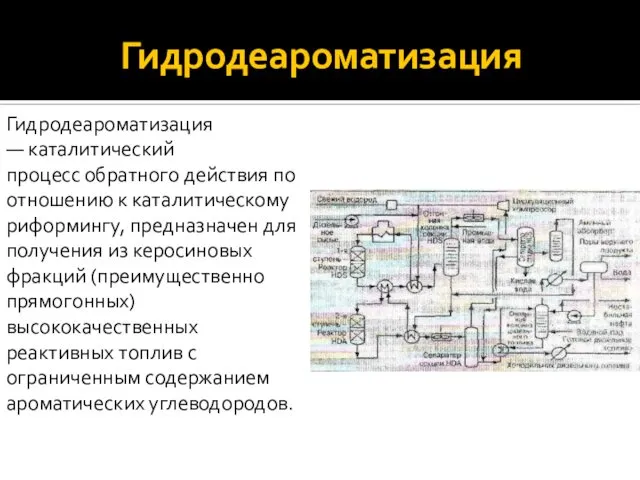 Гидродеароматизация Гидродеароматизация — каталитический процесс обратного действия по отношению к каталитическому