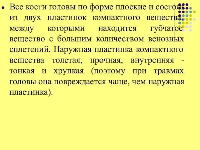 Все кости головы по форме плоские и состоят из двух пластинок