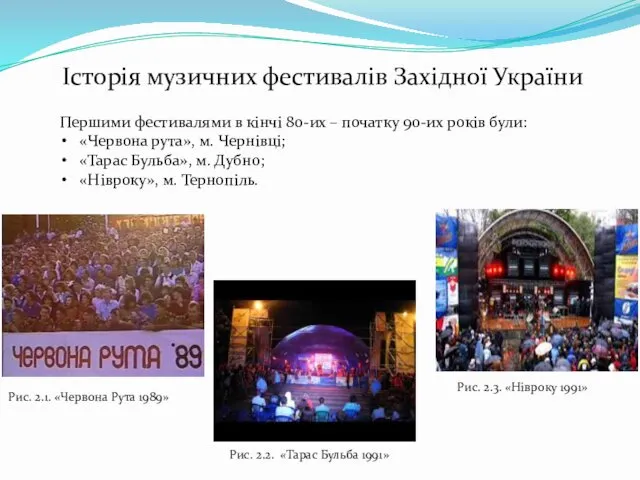 Історія музичних фестивалів Західної України Першими фестивалями в кінчі 80-их –