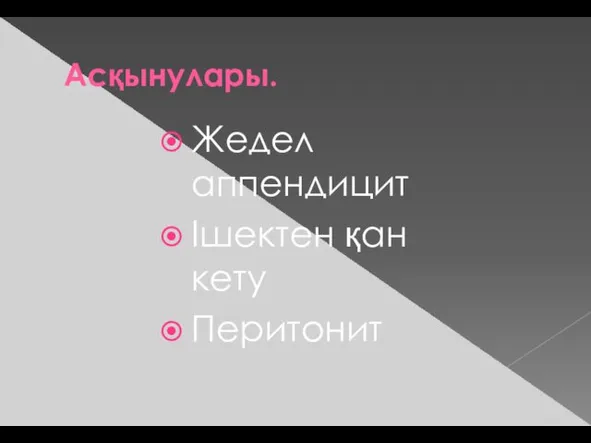 Асқынулары. Жедел аппендицит Ішектен қан кету Перитонит