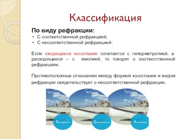 Классификация По виду рефракции: С соответственной рефракцией; С несоответственной рефракцией: Если