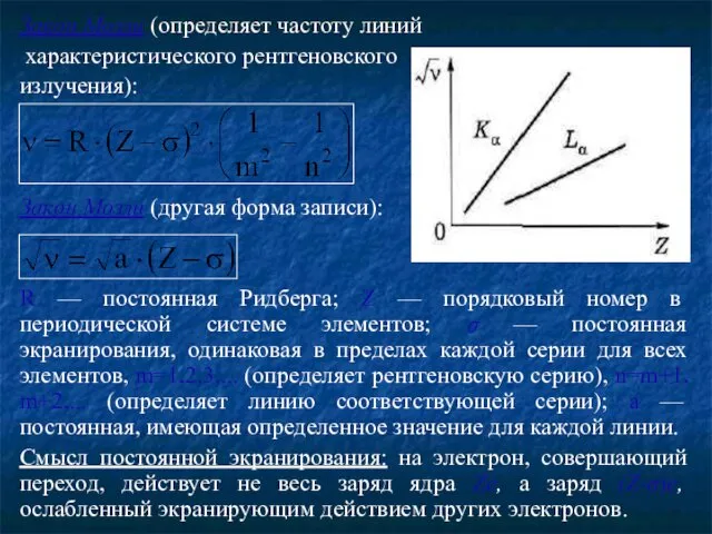 Закон Мозли (определяет частоту линий характеристического рентгеновского излучения): Закон Мозли (другая