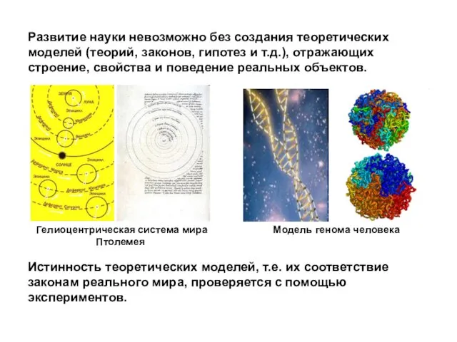 Развитие науки невозможно без создания теоретических моделей (теорий, законов, гипотез и