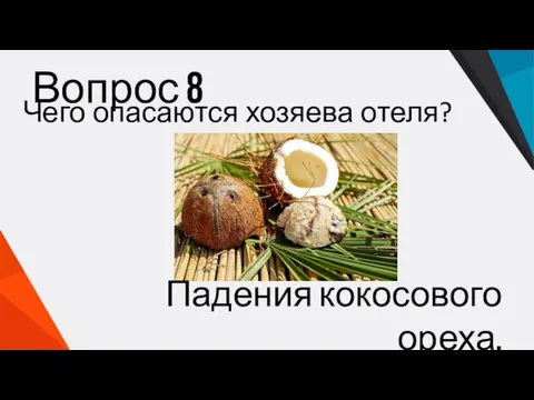 Вопрос 8 Чего опасаются хозяева отеля? Падения кокосового ореха.