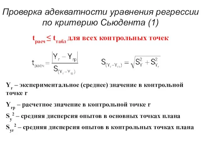 Проверка адекватности уравнения регрессии по критерию Сьюдента (1)