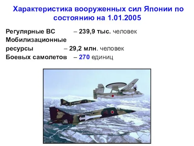 Характеристика вооруженных сил Японии по состоянию на 1.01.2005 Регулярные ВС –