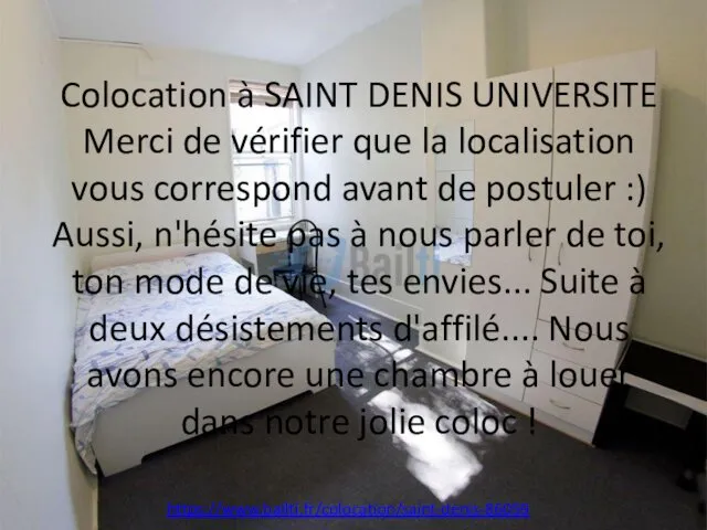 Colocation à SAINT DENIS UNIVERSITE Merci de vérifier que la localisation