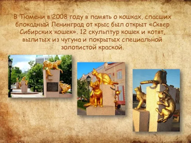 В Тюмени в 2008 году в память о кошках, спасших блокадный