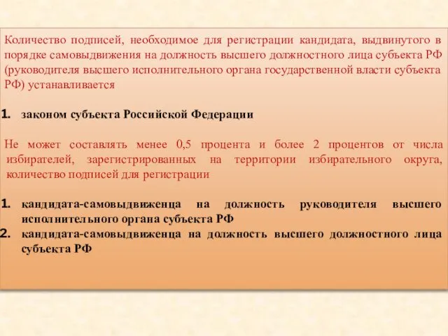 Количество подписей, необходимое для регистрации кандидата, выдвинутого в порядке самовыдвижения на