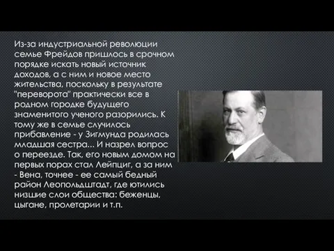 Из-за индустриальной революции семье Фрейдов пришлось в срочном порядке искать новый