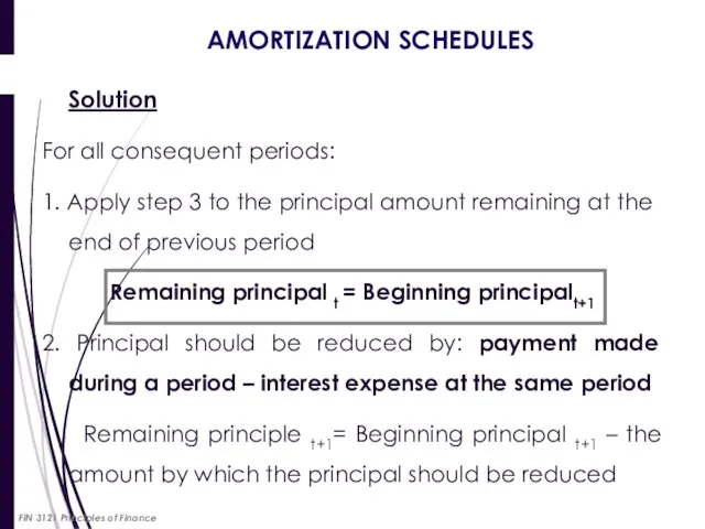 AMORTIZATION SCHEDULES Solution For all consequent periods: 1. Apply step 3