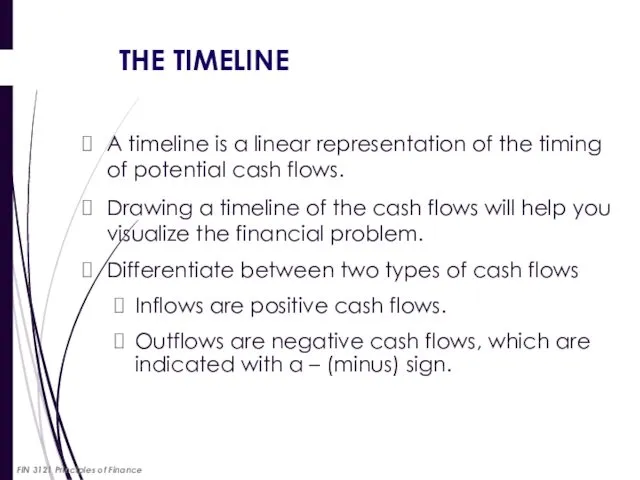 THE TIMELINE A timeline is a linear representation of the timing