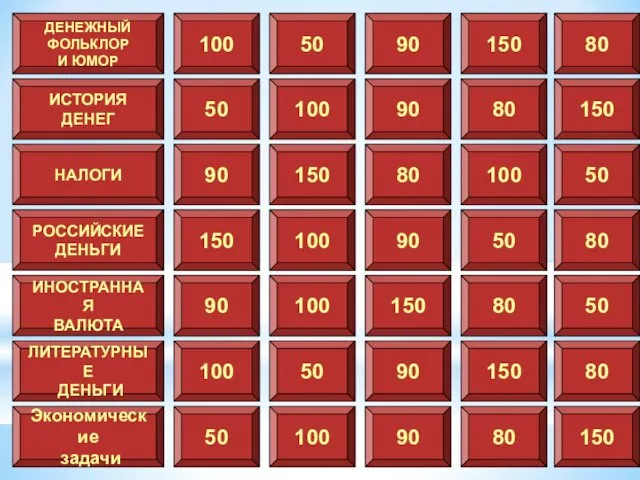 100 ИСТОРИЯ ДЕНЕГ НАЛОГИ РОССИЙСКИЕ ДЕНЬГИ ИНОСТРАННАЯ ВАЛЮТА ЛИТЕРАТУРНЫЕ ДЕНЬГИ Экономические