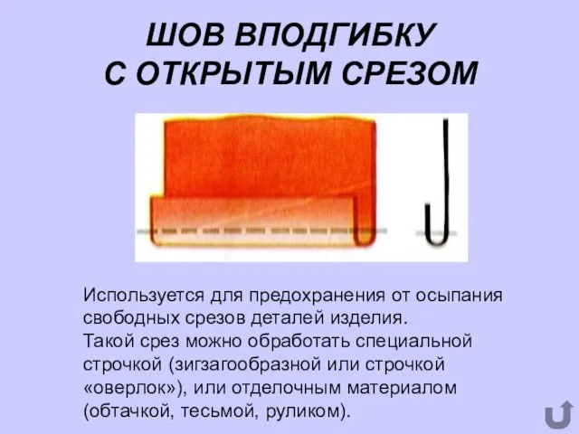 ШОВ ВПОДГИБКУ С ОТКРЫТЫМ СРЕЗОМ Используется для предохранения от осыпания свободных