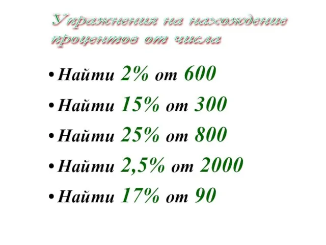 Найти 2% от 600 Найти 15% от 300 Найти 25% от