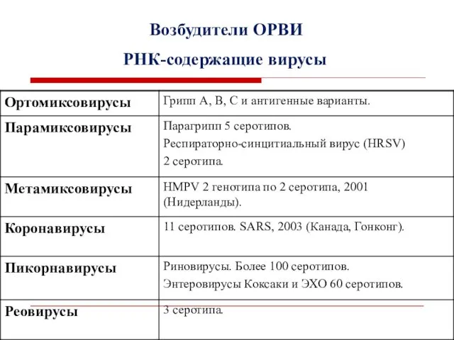 Возбудители ОРВИ РНК-содержащие вирусы