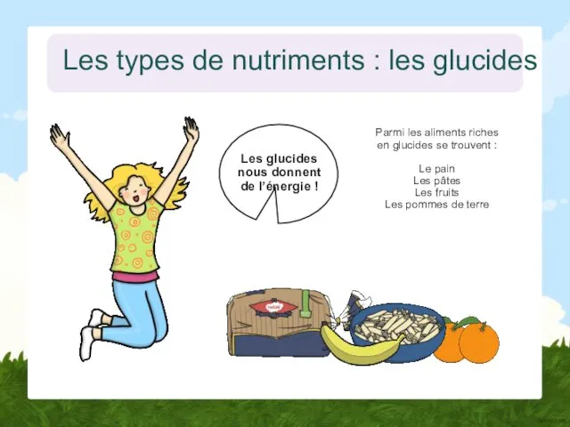 Les types de nutriments : les glucides Les glucides nous donnent