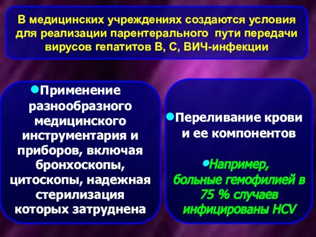 В медицинских учреждениях создаются условия для реализации парентерального пути передачи вирусов