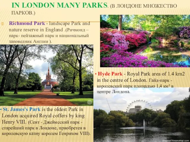 IN LONDON MANY PARKS. (В ЛОНДОНЕ МНОЖЕСТВО ПАРКОВ.) Richmond Park -