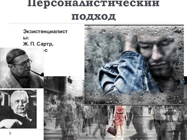 Персоналистический подход Экзистенциалисты: Ж. П. Сартр, К. Ясперс сущность личности в