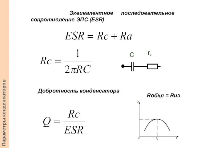 Эквивалентное последовательное сопротивление ЭПС (ESR) Параметры конденсаторов Добротность конденсатора Rобкл = Rиз