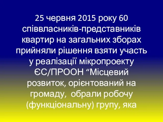 25 червня 2015 року 60 співвласників-представників квартир на загальних зборах прийняли