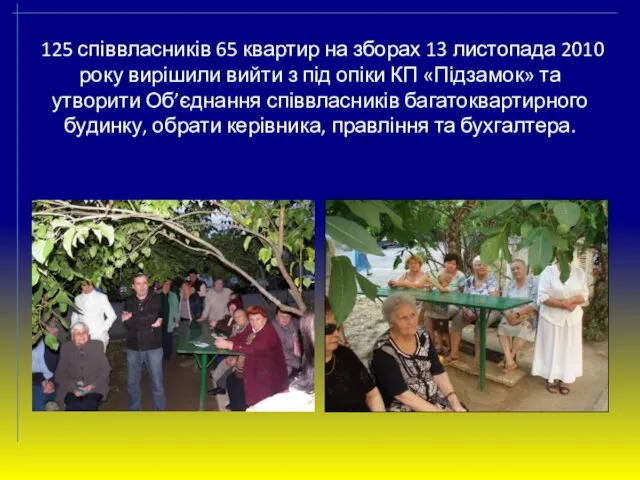 125 співвласників 65 квартир на зборах 13 листопада 2010 року вирішили