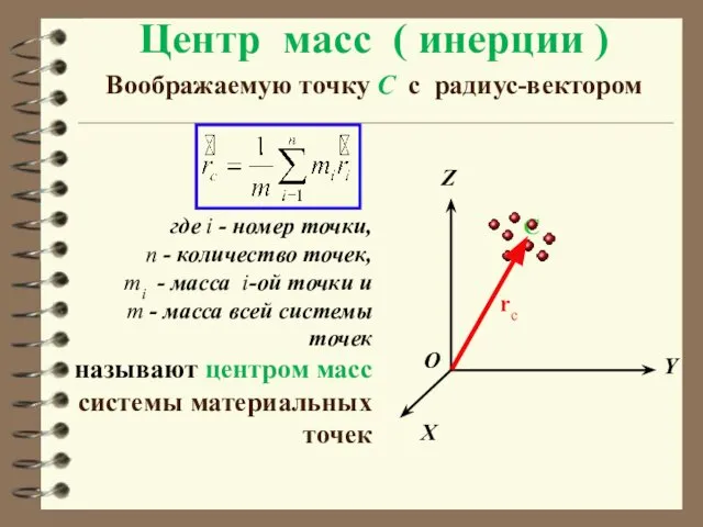 Центр масс ( инерции ) Воображаемую точку С с радиус-вектором X