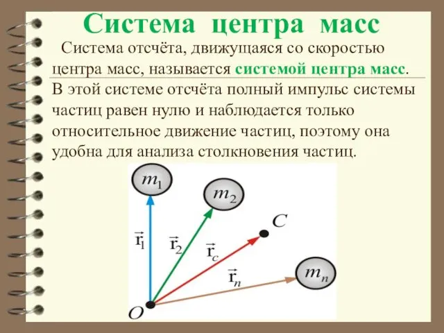 Система центра масс Система отсчёта, движущаяся со скоростью центра масс, называется