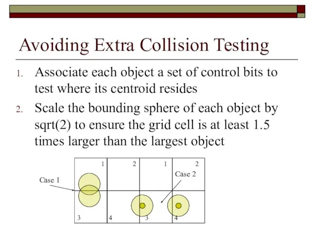 Avoiding Extra Collision Testing Associate each object a set of control