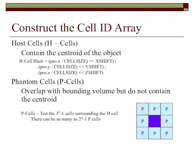 Construct the Cell ID Array Host Cells (H – Cells) Contain