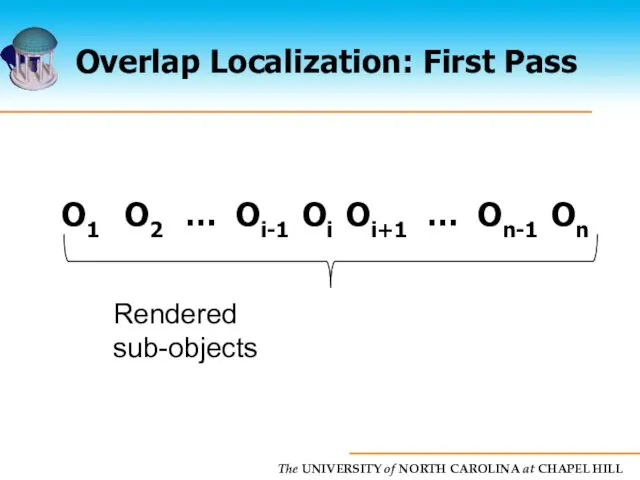 Overlap Localization: First Pass O1 O2 … Oi-1 Oi Oi+1 … On-1 On Rendered sub-objects