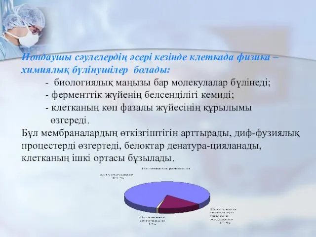 Иондаушы сәулелердің әсері кезінде клеткада физика – химиялық бүлінушілер болады: -