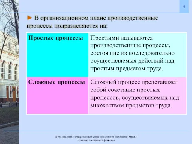 ► В организационном плане производственные процессы подразделяются на: